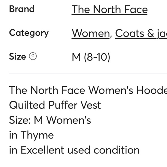 The North Face Green hooded Puffer Vest EUC! Size Medium fits like a Small - Picture 9 of 10